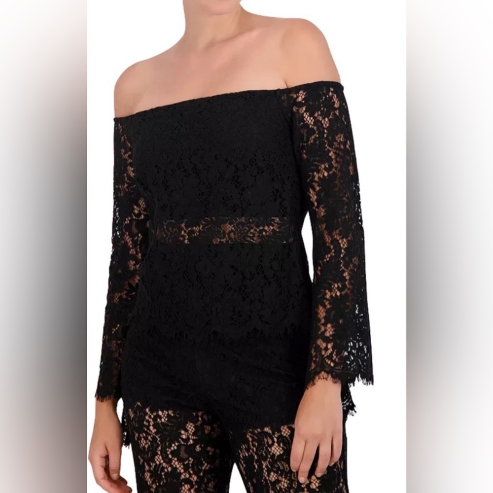 295M NWT BGBG MaxAzria Women's Off-The-Shoulder Bell Sleeve Lace Top - Size: 2